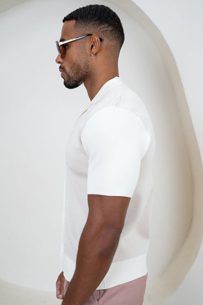 Herringbone Premium Knit Shirt - Grey/White