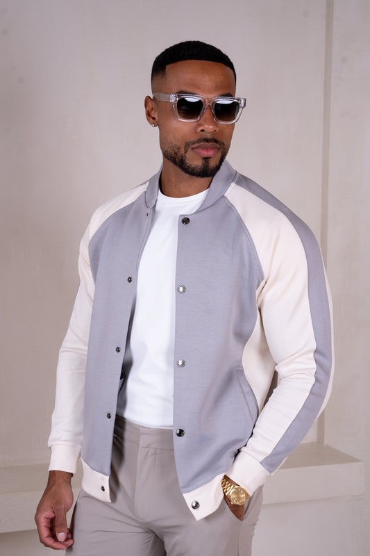 Panelled Scuba Varsity Jacket - Grey