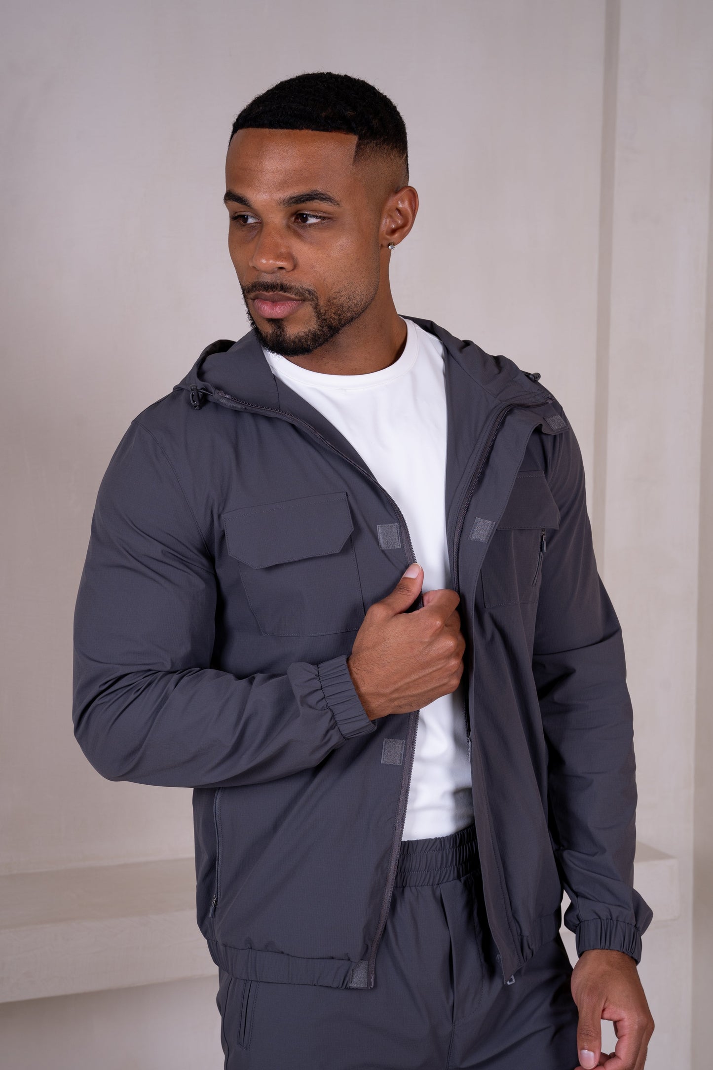 Technical V3 Cargo Windbreaker Jacket - Charcoal
