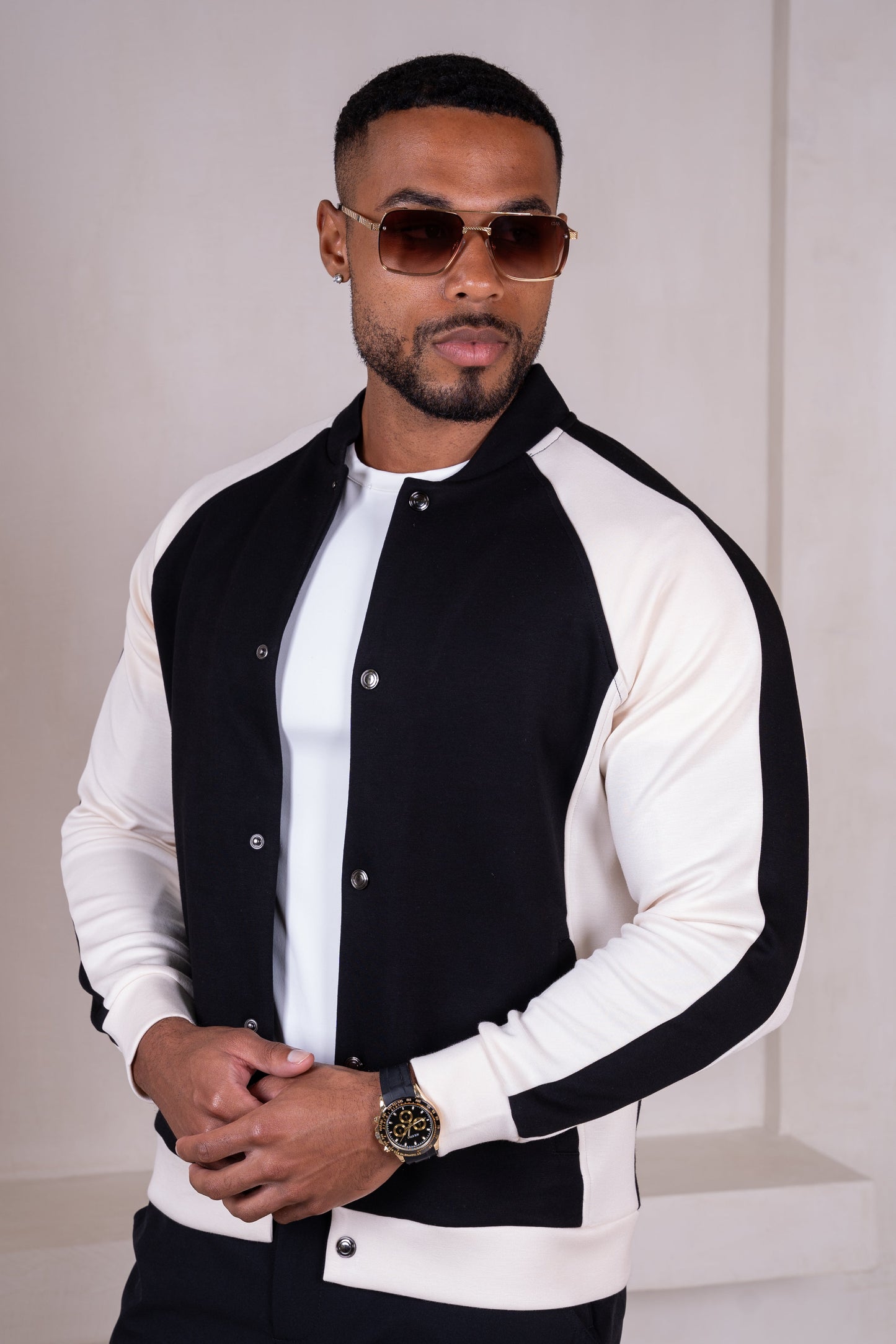Panelled Scuba Varsity Jacket - Black