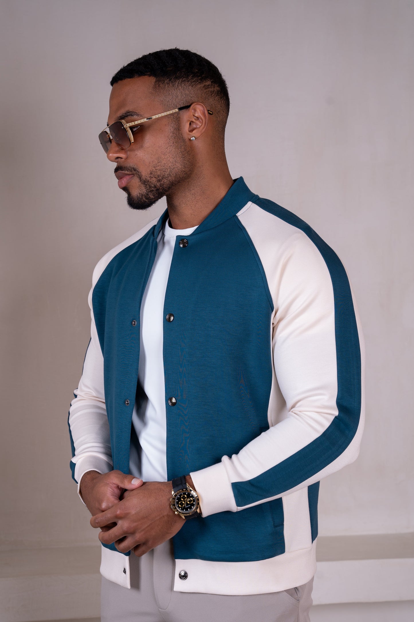 Panelled Scuba Varsity Jacket - Navy