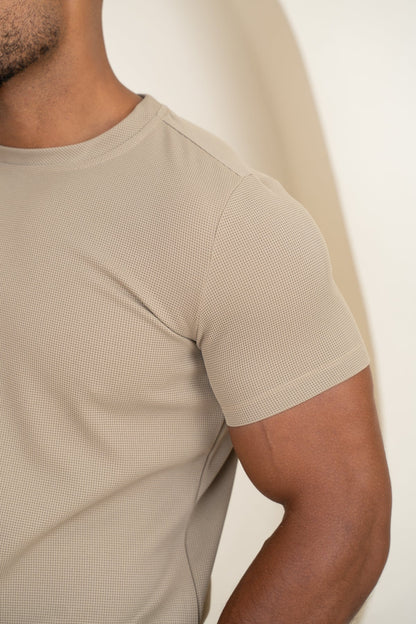 Waffle Knit Slim Fit T-Shirt - Taupe